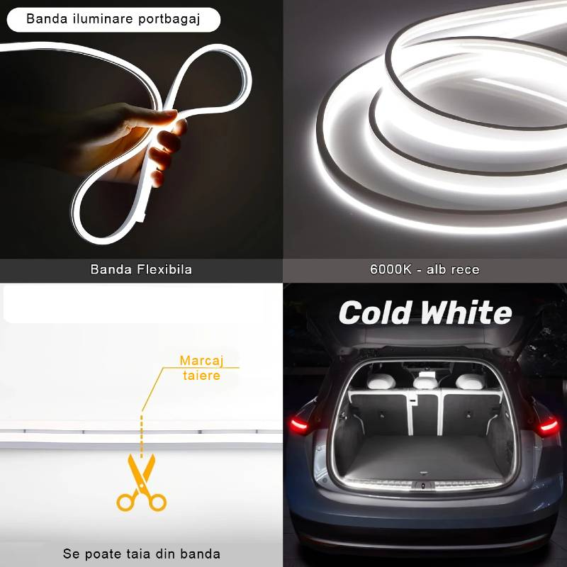 Banda LED Portbagaj Auto Alb Rece 4 Metri - imagine 5
