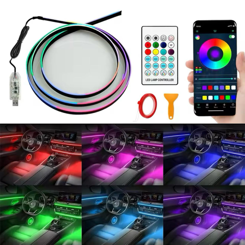Banda LED Acrilica Symphony Multicolora, Lumini Ambientale Auto USB, 110cm