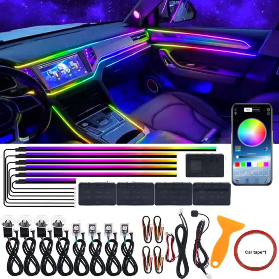 Kit 18 in 1 Lumini Ambientale Auto RGB Benzi LED Acrilice, Wireless