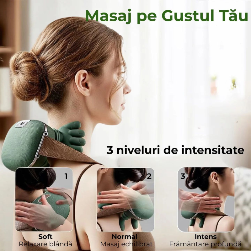 Aparat Masaj Cervical Multifunctional, 4D, 3 Intensitati, 2 Trepte Caldura 40/45°C, Wireless, Autonomie 70 min - imagine 2